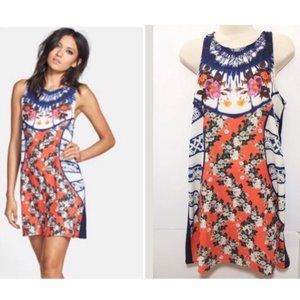 Minkpink Blue Orange Fire Shift Dress Floral - M